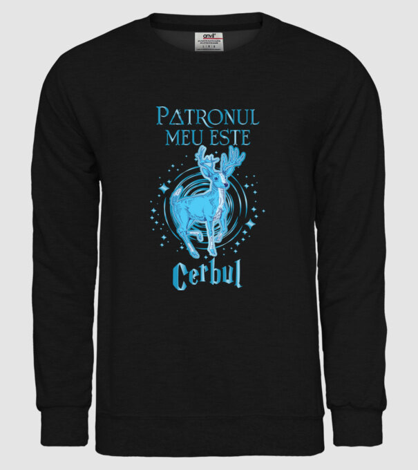 Patronul meu este CERBUL model negru pe tricou