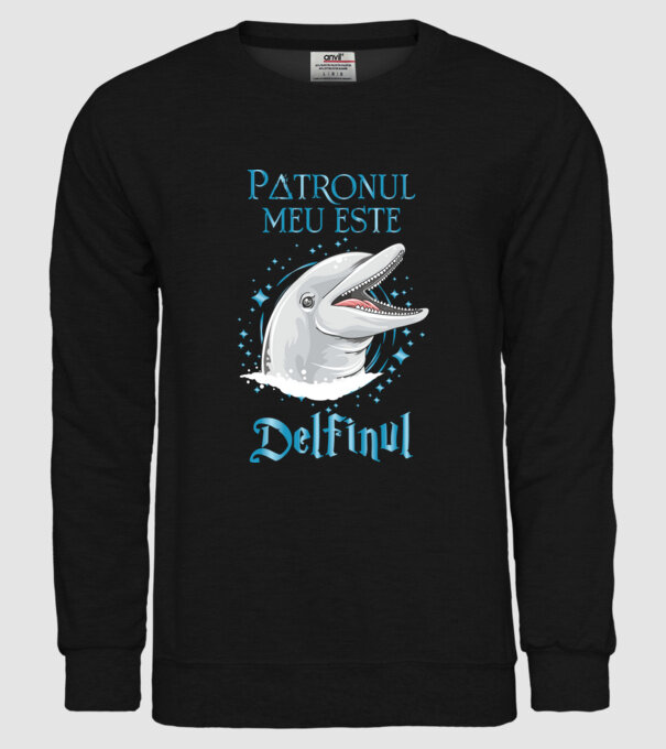 Patronul meu este DELFINUL model negru pe tricou