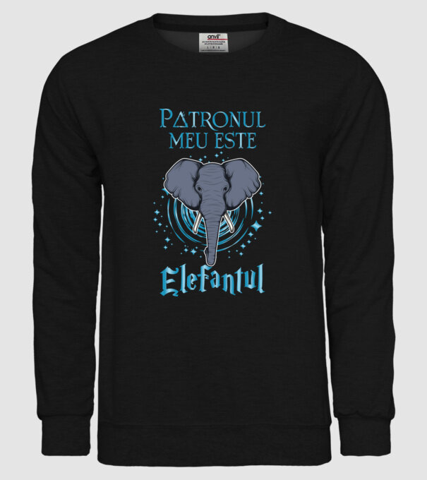 Patronul meu este ELEFANTUL model negru pe tricou