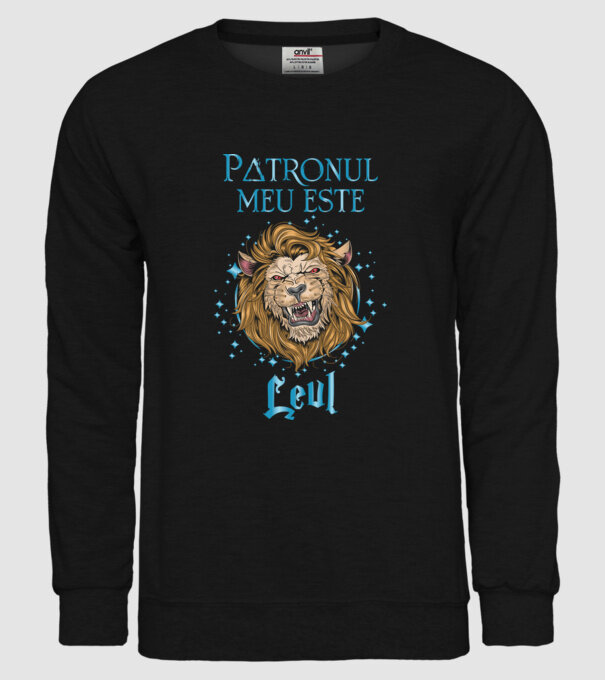 Patronul meu este LEUL model negru pe tricou