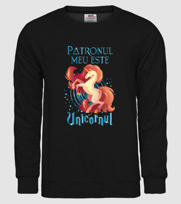 Patronul meu este UNICORNUL model negru pe tricou