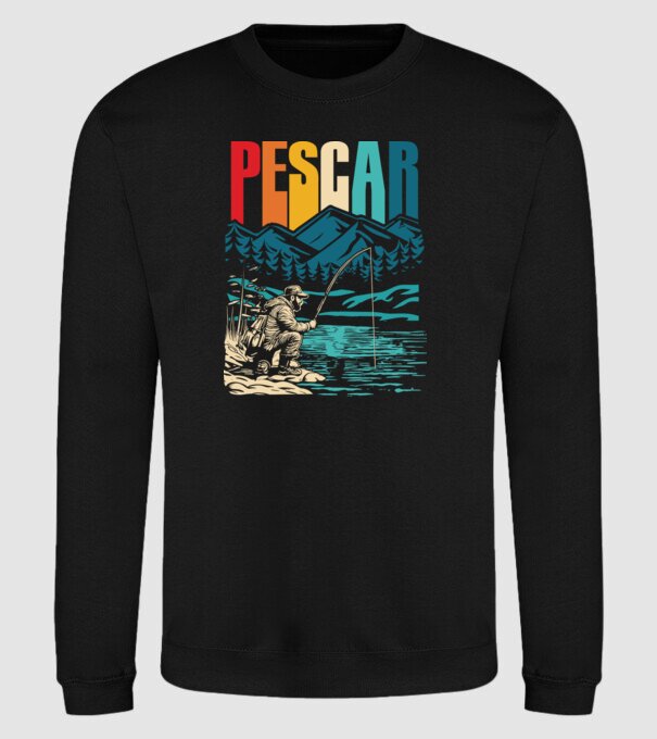 Pescar retro model negru pe tricou
