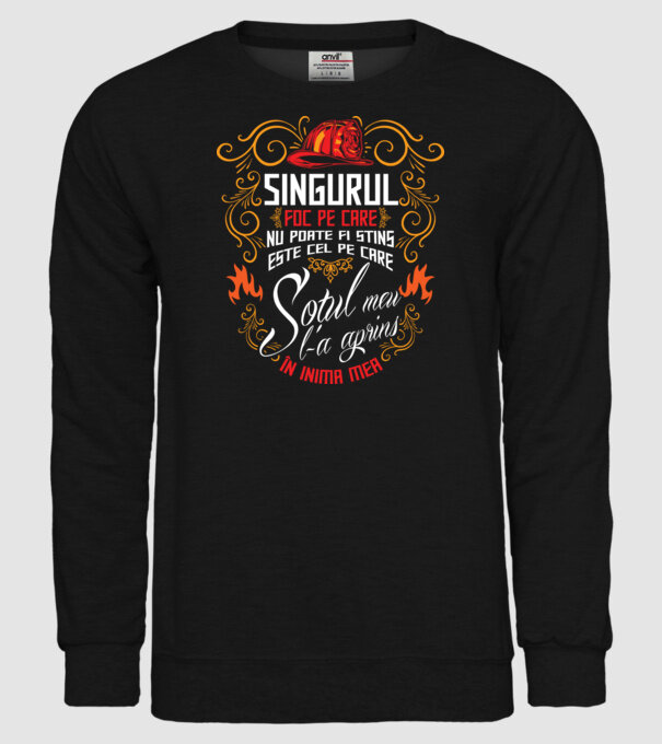 Pompier în inima mea model negru pe tricou