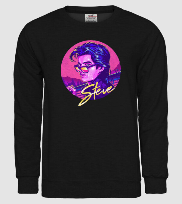steve neon stranger things model negru pe tricou