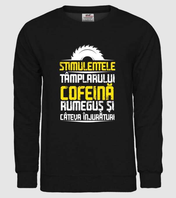 stimulentele tâmplarului: cofeină, rumeguș și câteva înjurături model negru pe tricou
