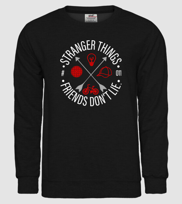 stranger things friends dont lie model negru pe tricou