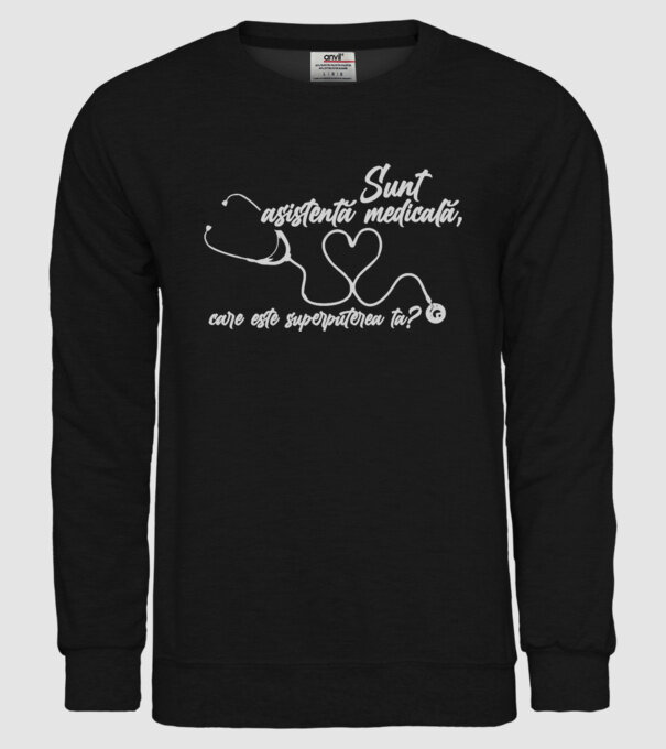 Sunt asistentă medicală, care este superputerea ta? model negru pe tricou