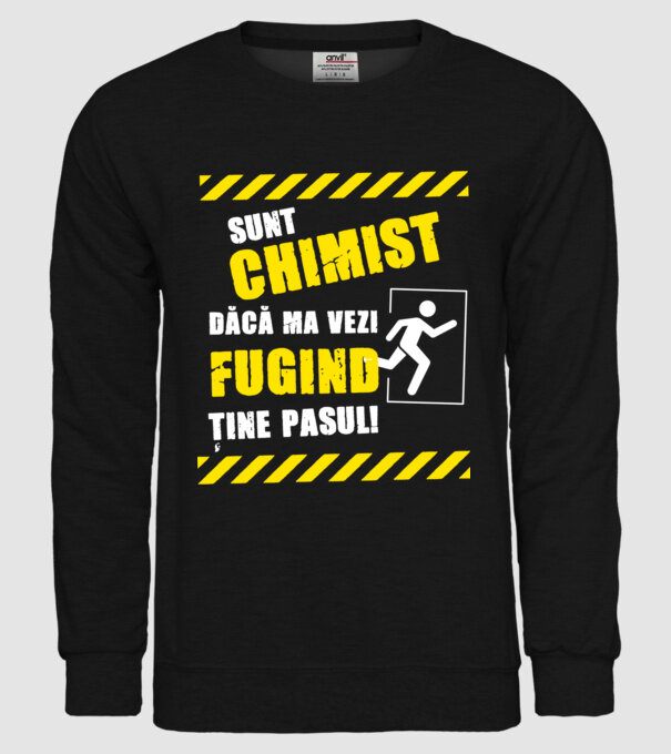 Sunt chimist, dacă mă vezi fugind, ține pasul! model negru pe tricou