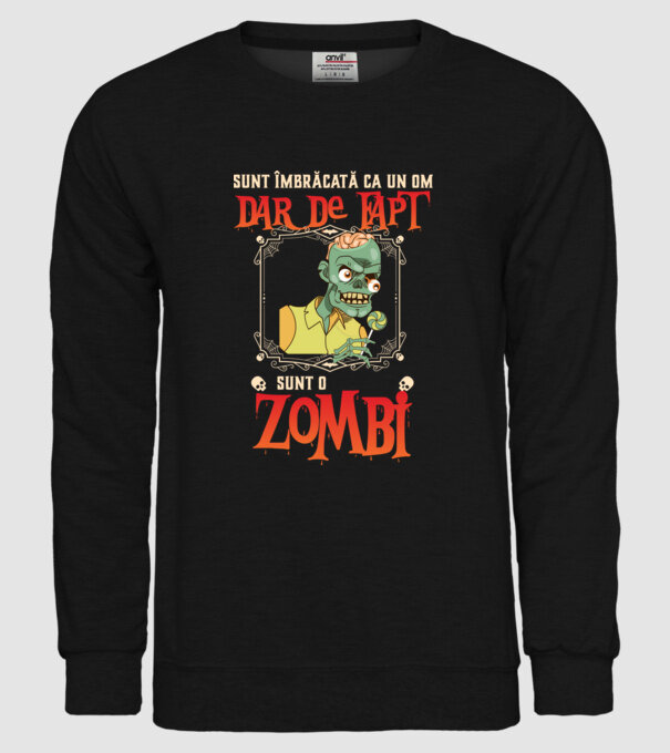 sunt îmbrăcat ca un om, dar de fapt sunt un zombi model negru pe tricou