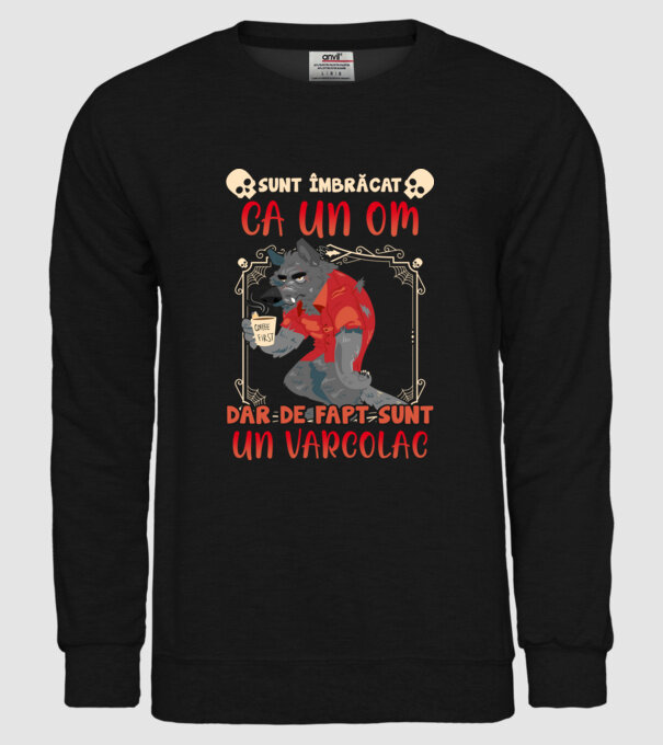 sunt îmbrăcat ca un om, dar de fapt sunt un vârcolac model negru pe tricou