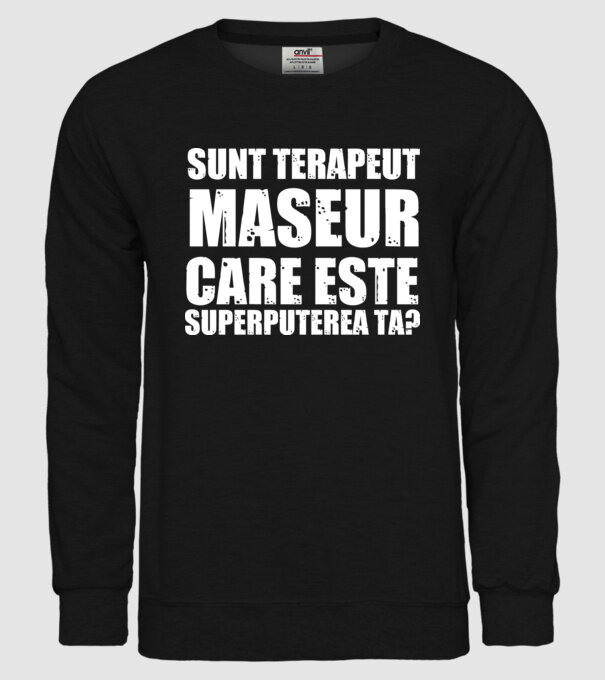 sunt terapeut de masaj, care este superputerea ta? model negru pe tricou