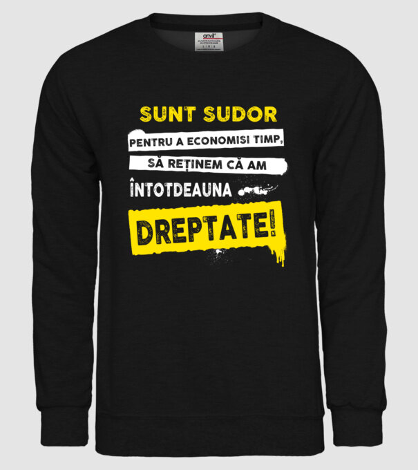 Sunt sudor, pentru a economisi timp, să reținem că am întotdeauna dreptate! model negru pe tricou