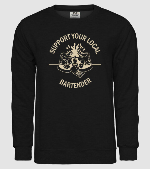 Support your local bartender model negru pe tricou