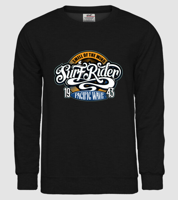 Surf Rider model negru pe tricou