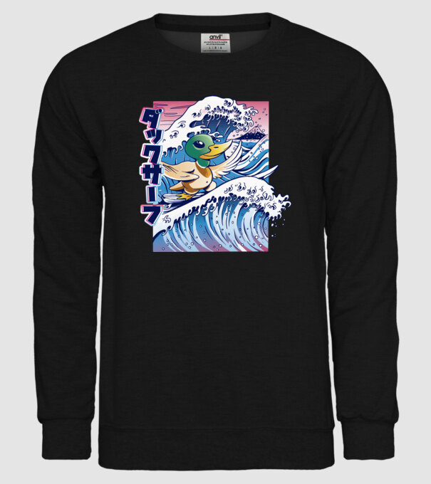 Surfer Duck model negru pe tricou