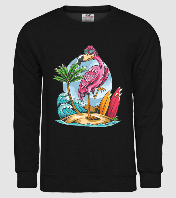Surfer flamingo model negru pe tricou