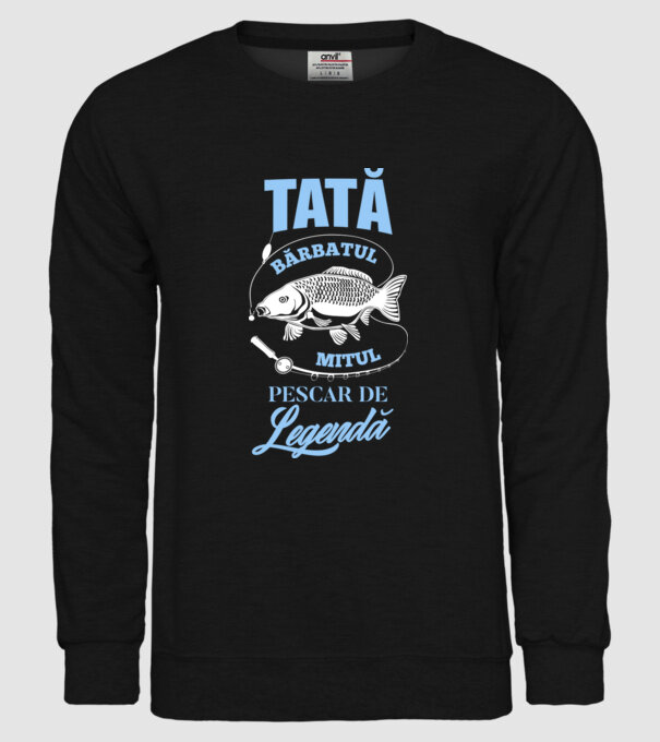 tată - bărbatul, mitul, pescar de legendă model negru pe tricou