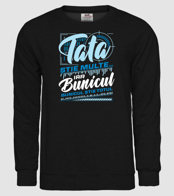 Tata știe multe iar bunicul știe totul model negru pe tricou