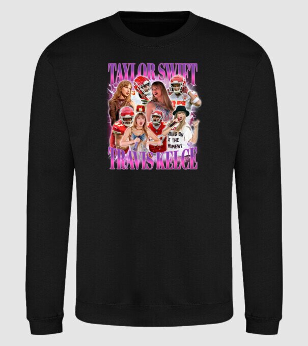Taylor Swift ERAS Travis Kelce bootleg model negru pe tricou