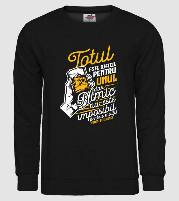 Totul este dificil pentru unul, dar nimic nu este imposibil pentru mulți! Team-building model negru pe tricou