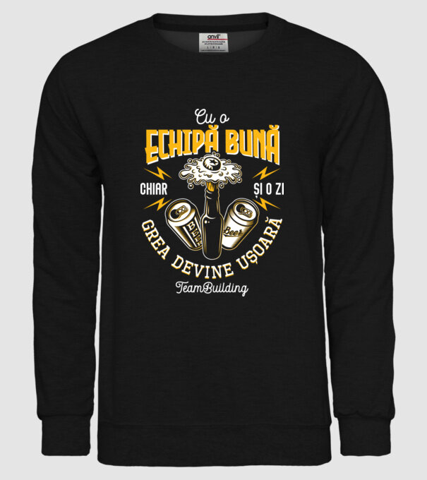 Cu o echipă bună, chiar și o zi grea devine ușoară - team building model negru pe tricou