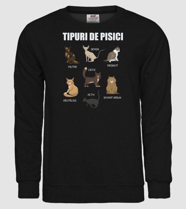 Tipuri de pisici model negru pe tricou