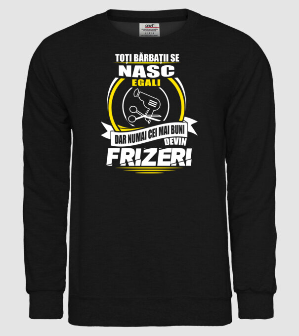 Toți bărbații se nasc egali frizeri model negru pe tricou