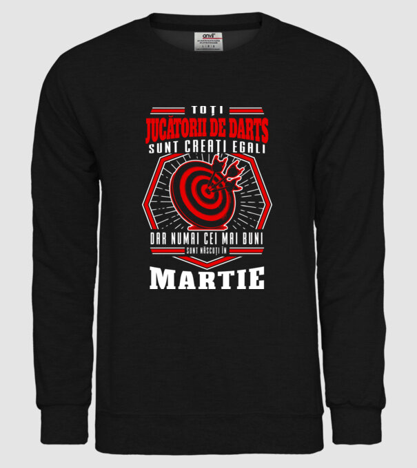 Toți jucătorii de darts sunt creați egali, dar numai cei mai buni sunt născuți în martie. model negru pe tricou