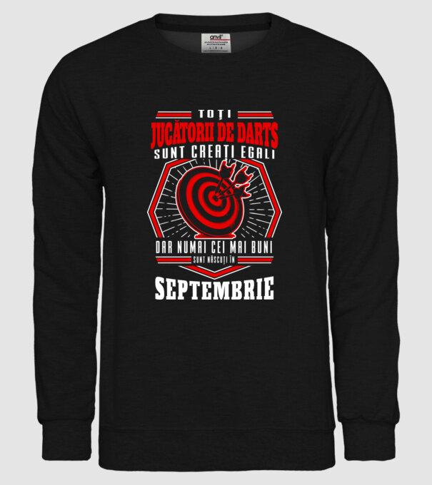 Toți jucătorii de darts sunt creați egali, dar numai cei mai buni sunt născuți în septembrie. model negru pe tricou