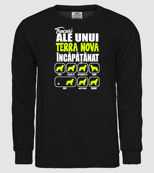 trucuri ale unui Terra Nova încăpățânat stai, culcă-te, întoarce-te, vino, adu, bate palma, rămâi model negru pe tricou