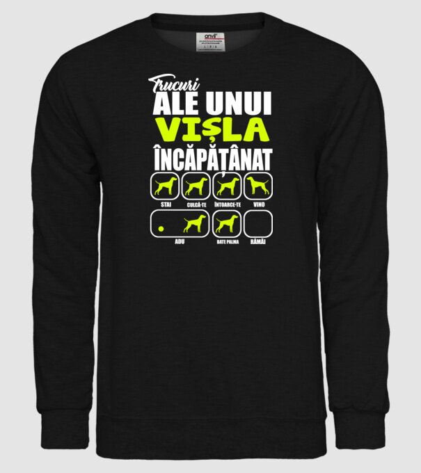 trucuri ale unui vișla încăpățânat stai, culcă-te, întoarce-te, vino, adu, bate palma, rămâi model negru pe tricou