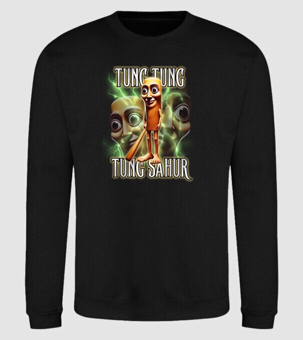 Tung Tung Tung Sahur model negru pe tricou