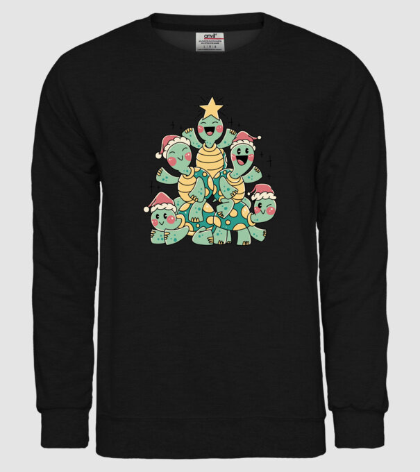 Turtle christmas tree model negru pe tricou