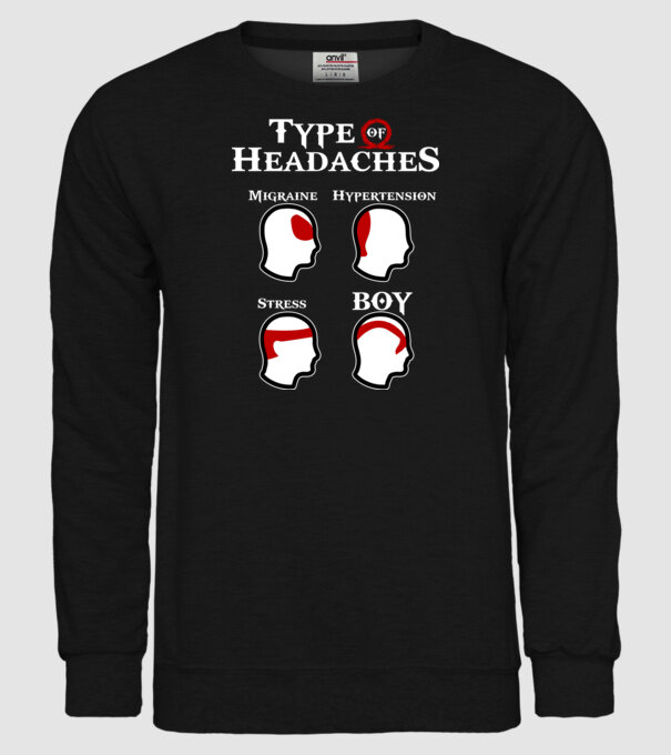 Type of Headaches - God of War model negru pe tricou