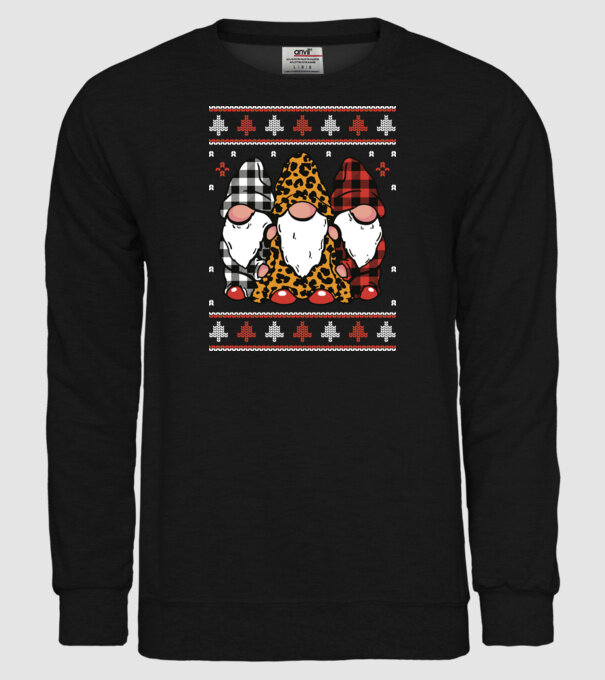 Ugly sweater gnomes model negru pe tricou