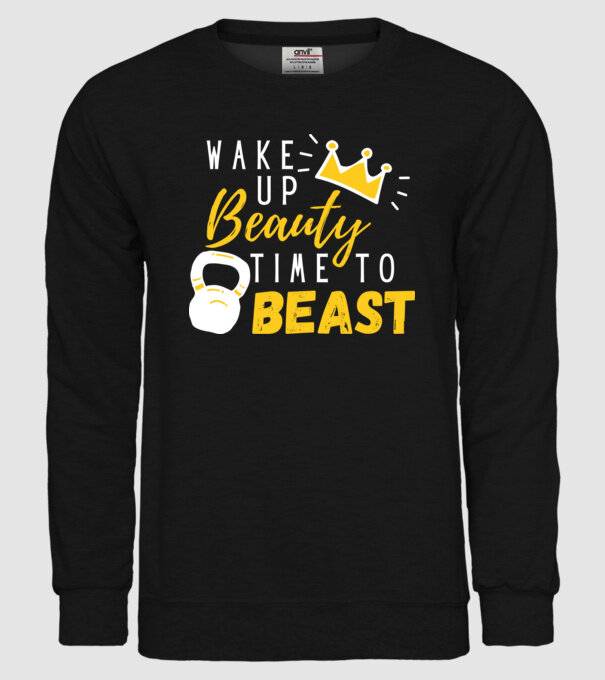 Wake Up Beauty Time To Beast model negru pe tricou