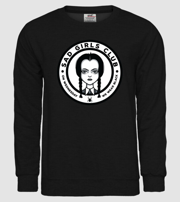 WEDNESDAY Sad Girls Club model negru pe tricou
