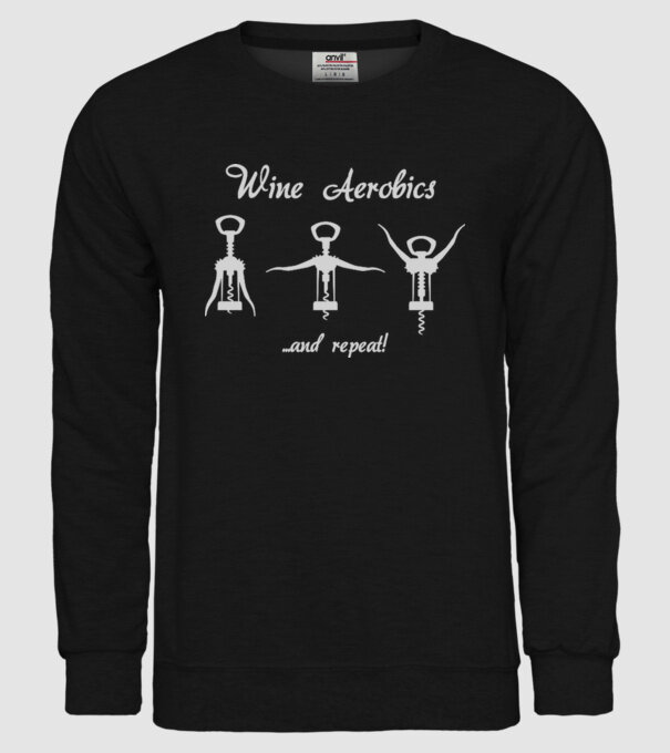 Wine Aerobics model negru pe tricou