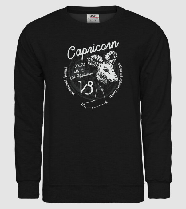 Zodiac femeie CAPRICORN retro model negru pe tricou