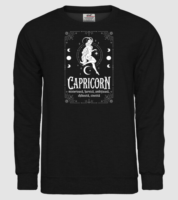 Zodiac femeie CAPRICORN white model negru pe tricou