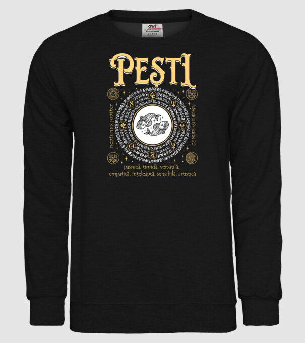 Zodiac femeie PEȘTI golden model negru pe tricou