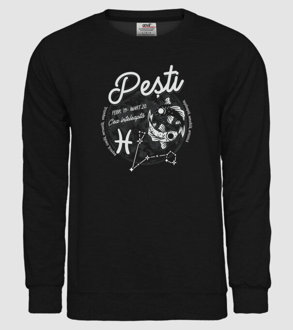 Zodiac femeie PEȘTI retro model negru pe tricou