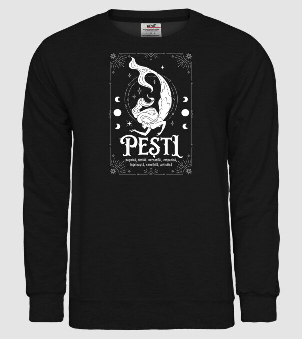 Zodiac femeie PEȘTI white model negru pe tricou