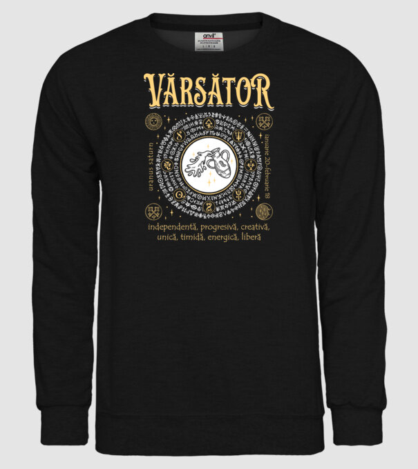 Zodiac femeie VĂRSĂTOR golden model negru pe tricou
