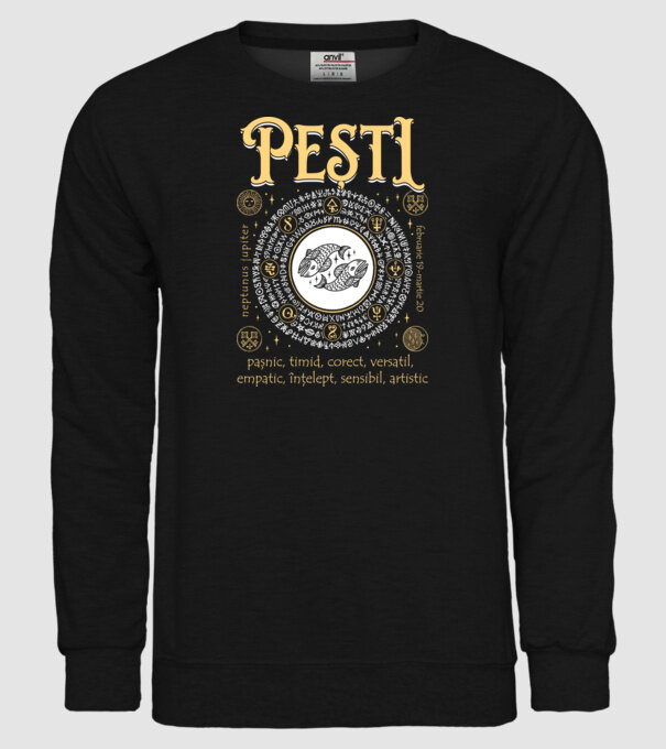 Zodiac bărbat PEȘTI golden model negru pe tricou