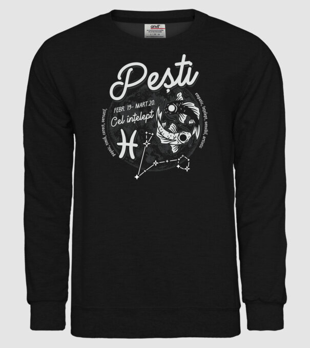 Zodiac bărbat PEȘTI retro model negru pe tricou