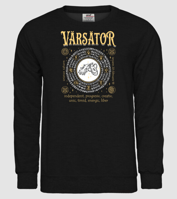Zodiac bărbat VĂRSĂTOR golden model negru pe tricou