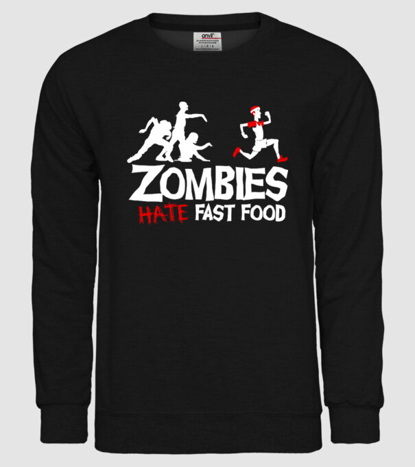 Zombies Hate Fast Food model negru pe tricou