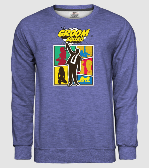 Comic Groom Squad model albastru jeanși pe tricou