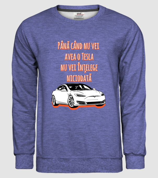 Până când nu vei avea o Tesla nu vei înțelege niciodată model albastru jeanși pe tricou